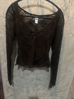 Urban Outfitters Black Sheer Floral Lace Long Sleeve Toplet